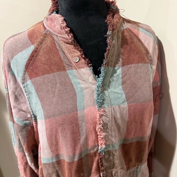 We The Free Plaid Released Trim Button-Down Top - Picture 6 of 11